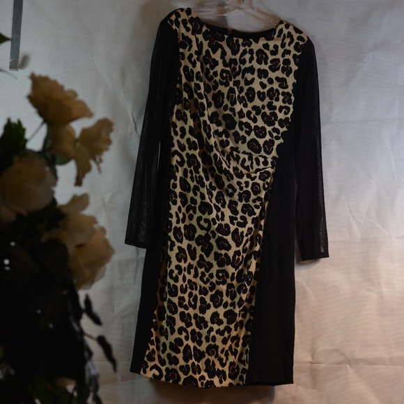 Ann Klein Leopard Print Dress Zipper Back SZ 14 - Picture 2 of 7
